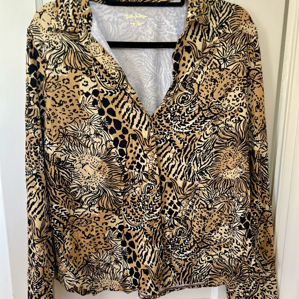 Lilly Pulitzer Black and Tan Patterned Top